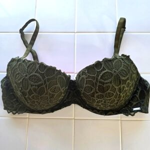 Victoria's Secret PINK Dark Green Lace Bra Size 36C